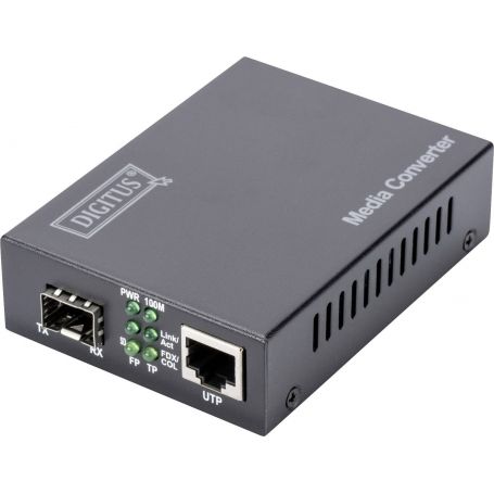 DIGITUS Media Converter, SFP 10/100Base-T to SFP Open Slot, Incl. PSU Without SFP Module