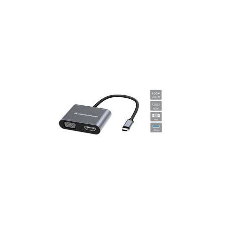 Conceptronic 4-in-1 USB 3.2 Gen 1 Docking Station, HDMI, VGA, USB-A, 100W USB PD - DONN16G