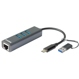 D-link USB-C/USB to Gigabit Ethernet Adapter with 3 USB 3.0 Ports - DUB-2332