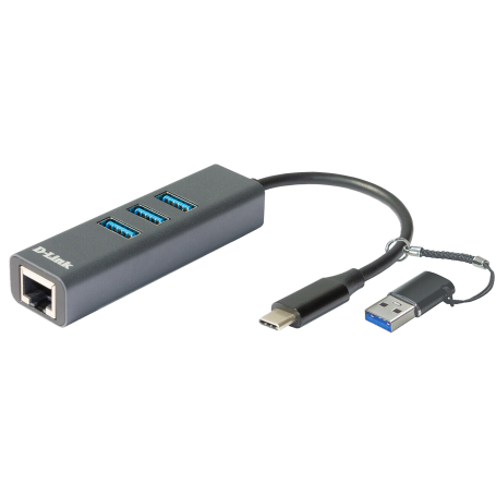 D-link USB-C/USB to Gigabit Ethernet Adapter with 3 USB 3.0 Ports - DUB-2332