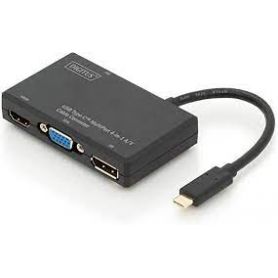 USB Type-C Multiport 4in1 A/V cable converter 0.2m,Input.USB Type-C,Output.DP+HDMI+DVI+VGA, up to 4K, CE, bl, gold