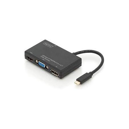 USB Type-C Multiport 4in1 A/V cable converter 0.2m,Input.USB Type-C,Output.DP+HDMI+DVI+VGA, up to 4K, CE, bl, gold