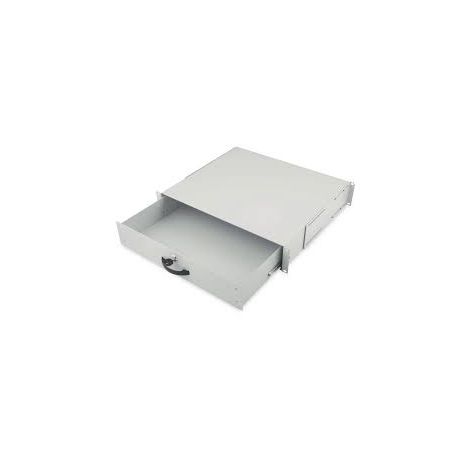2U lockable drawer with handle 88x481x400 mm, color grey (RAL 7035) color grey (RAL 7035)