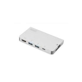 USB-C Multiport Travel Dock, 6 Port 4K, HDMI, 1x USB-C, 2x USB3.0,2x card reader MicroSD,SD/MMC, silver