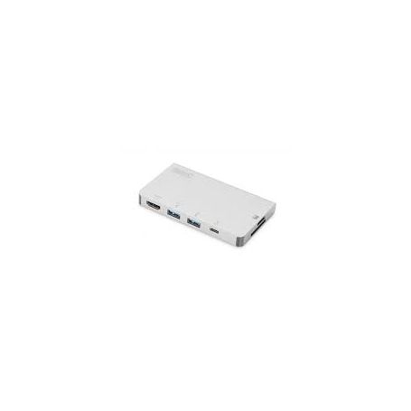 USB-C Multiport Travel Dock, 6 Port 4K, HDMI, 1x USB-C, 2x USB3.0,2x card reader MicroSD,SD/MMC, silver