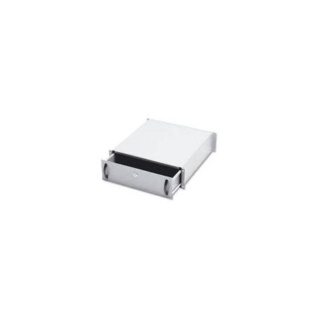 3U lockable drawer with handle 132x481x400 mm, color grey (RAL 7035) color grey (RAL 7035)